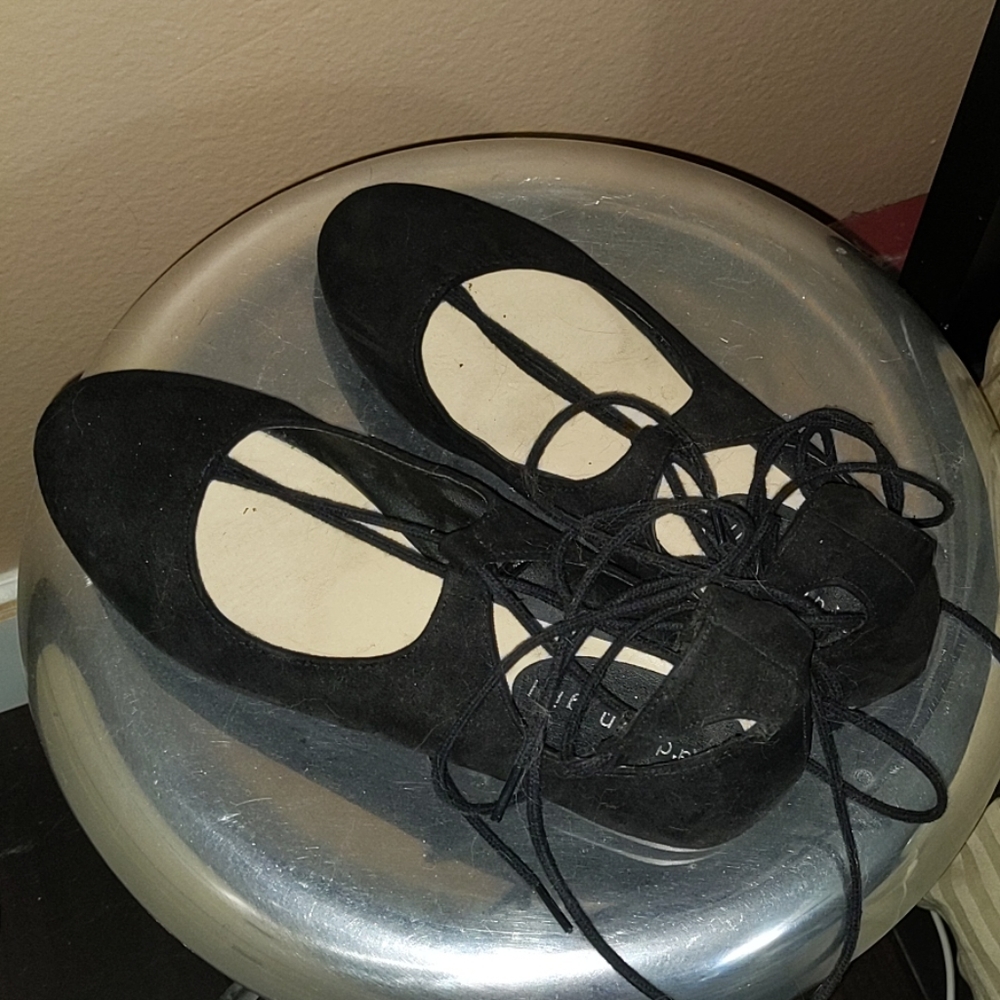 Madden Girl ankle wrap felt flats